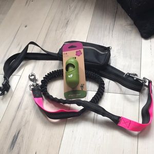 Hands free pink/black reflective leash
